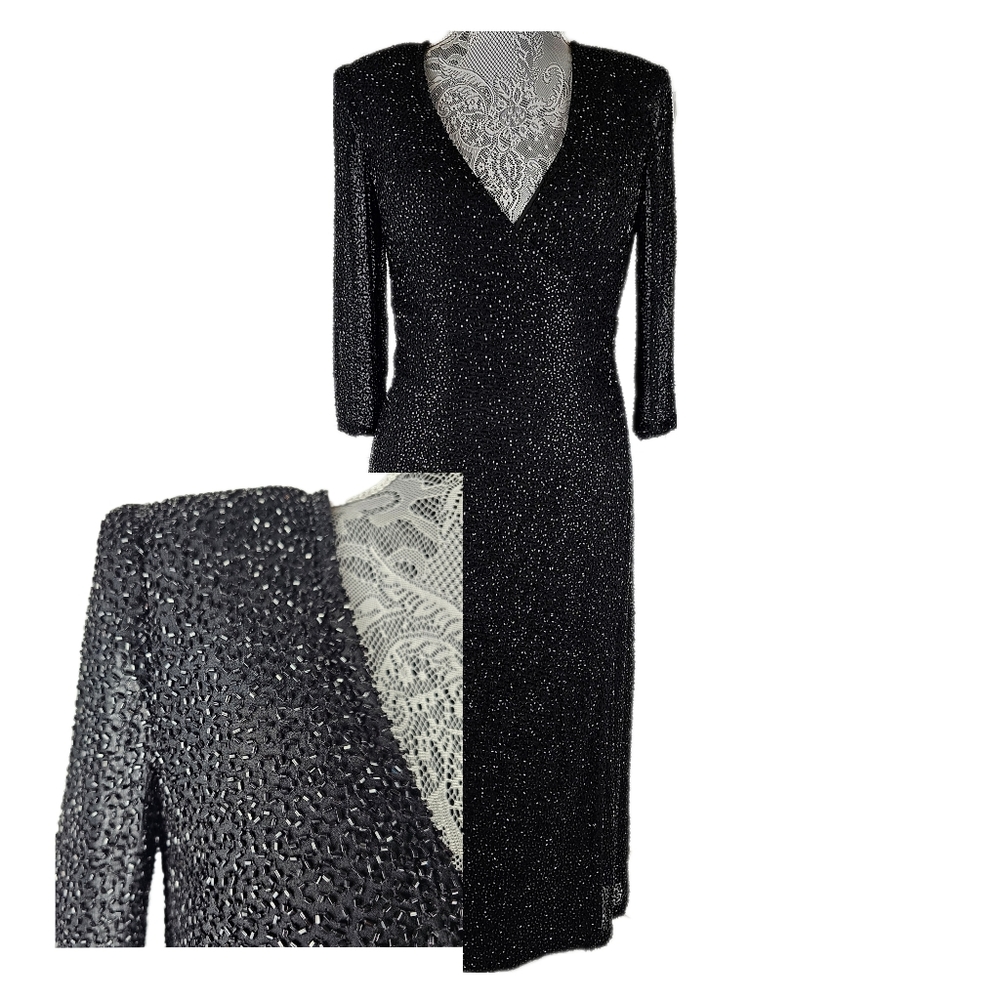 Vintage Cecily Brown Black Beaded Dress